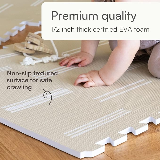Baby Play Mat for Floor – 6x8ft Old White | Soft Non Toxic Premium EVA Foam Tiles for Tummy Time, Crawling & Playroom – Waterproof Interlocking Floor Mat for Babies & Toddlers by Lillefolk (12 Tiles)