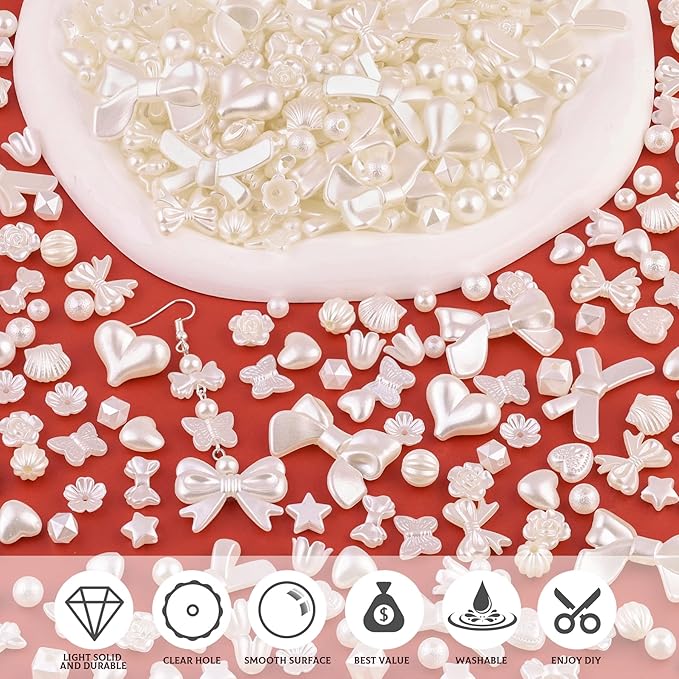 Assorted 270-320PCS Mix ABS Imitation Pearl Beads for Bracelet Making, Bow Butterfly Heart Kawaii Aesthetic Acrylic Beads,Cute Bead for Jewelry Making DIY Necklace Keychain Phone Charms