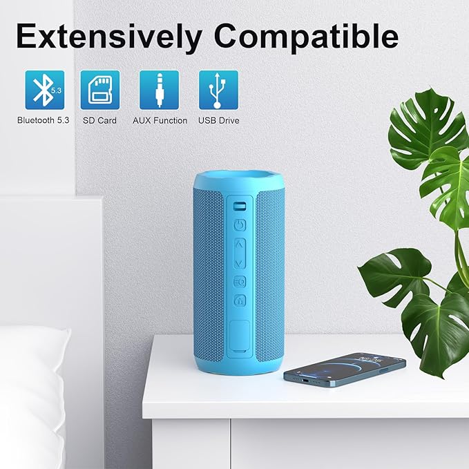 Ortizan Wireless Portable Bluetooth Speaker, IPX7 Waterproof, Dustproof and Rustproof, Powerful 24W Sound, Enhanced Bass, 30-Hour Battery, 360° Party Light, and Stereo Pairing (BT 5.3), Gifts - Blue