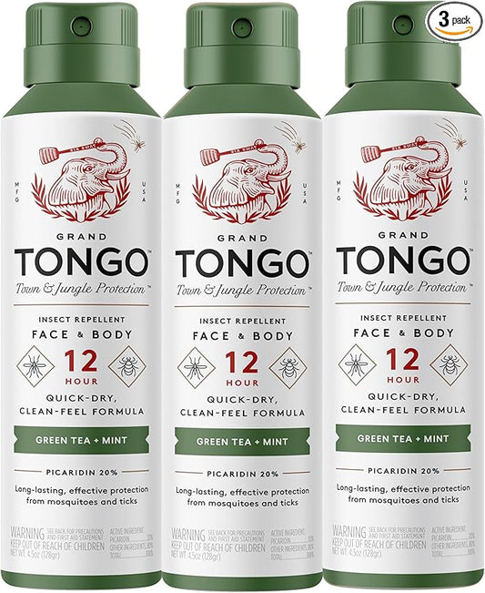 Green Tea + Mint Insect Repellent, 12-Hour Mosquito & Tick Protection, Picaridin-Based, Water-Based, Lightweight, Quick-Drying, Vanishing Scent, DEET Alternative, Face & Body Use, 3 Pack