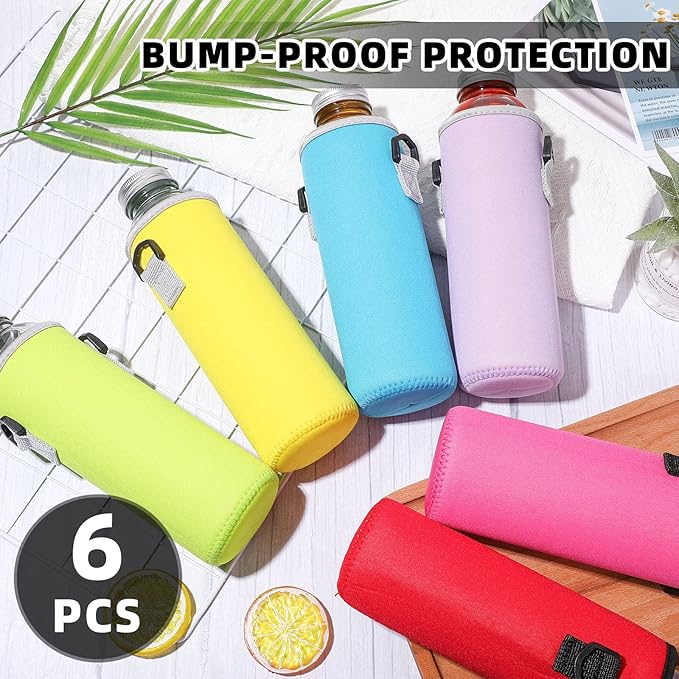 Rtteri 6 Pcs Neoprene Water Bottle Carrier Bag with Adjustable Shoulder Strap 32oz Insulator Water Bottle Cover Holder Cooler Sleeve for Stainless Steel/glass/plastic (Stylish)