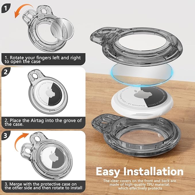 Upgrade Waterproof 4 Pack Airtags Holder with Apple Airtags Keychain, Hard PC Clear Air Tag Case, Anti-Scratch & Shock Air tag Holder, Men's Women's Keyrings & Keychains -Clear Black