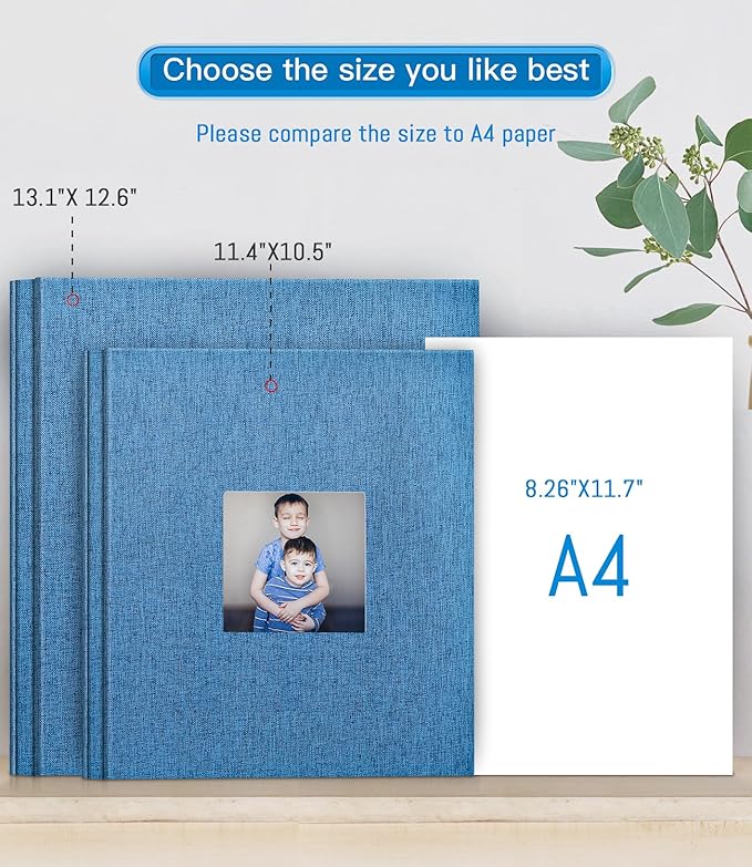 popotop Photo Album Self Adhesive with Picture Display Window,40 Pages DIY Scrapbooking Supplies Kit for 4x6 10x12 Picture,Linen Cover Memory Book for Baby Wedding, with Scraper and Metallic Pen