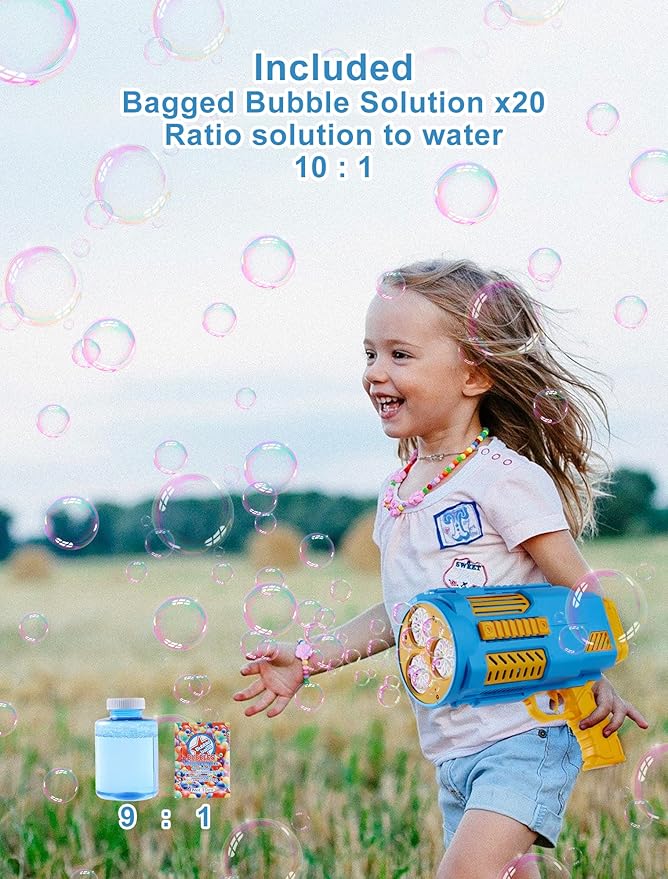 Upgraded Bubble Machine Gun, Built-in Solution, Automatic Blower, 8000+ Bubbles Per Minute for Kids Adults Maker Toys Indoor Outdoor Wedding Birthday Party - Blue