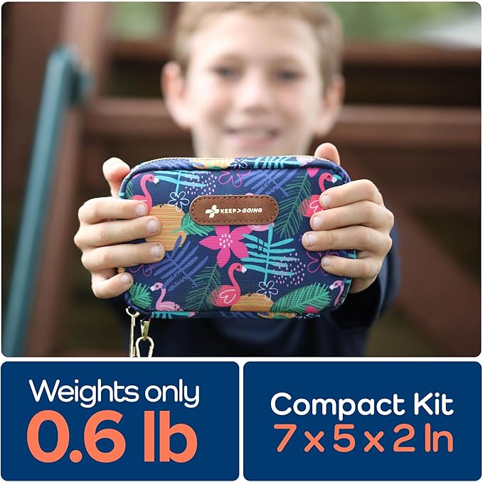 KeepGoing Travel First Aid Kit for Kids – 130 Pc. for Car, Home, Purse, Diaper Bag & Backpack with Latex-Free Bandages - Mini First Aid Kit Travel Size TSA-Approved