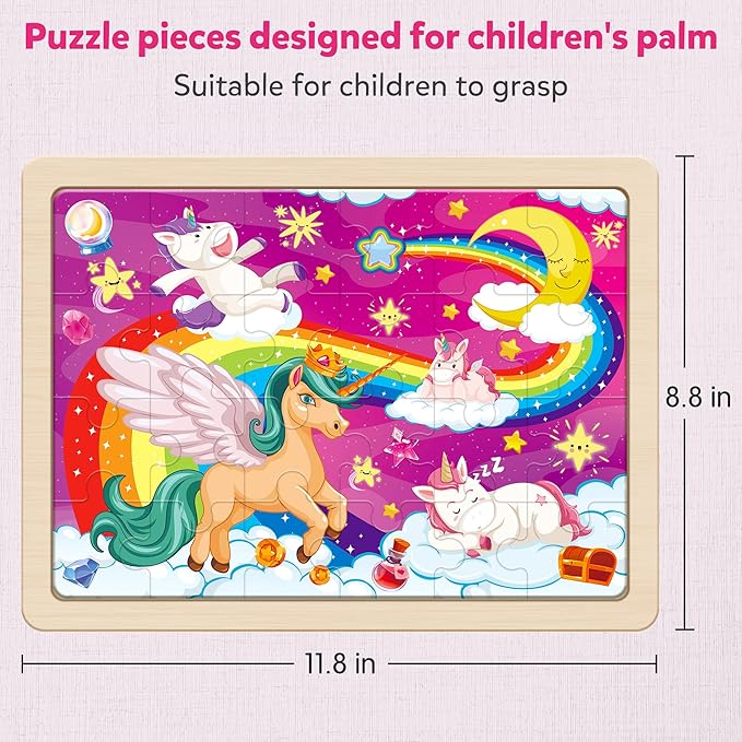 SYNARRY Large Unicorn Princess Fairy Wooden Puzzles for Girls Gift Box(12.2*9.4 in) - FSC Certified, 24 Pcs Puzzles for Kids Ages 4-6, Puzzles for Toddlers 3-5, Unicorn Toys Gifts for 3 4 5 Year Old
