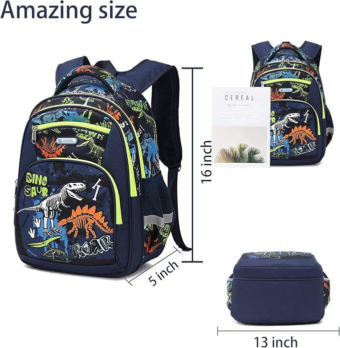 Cusangel Backpack for Boys Girls School Bookbags,Kindergarten Elementary Middle School Lightweight Waterproof Multifunctional Large Capacity for Backpack (16inch Luminous dinosaur)
