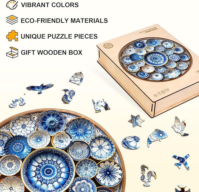 Jigfoxy Wooden Puzzles for Adults, Azulejo Dreams – Port Wood Puzzles Adult, Unique Animal Shape Wooden Jigsaw Puzzles for Adults, Birthday Gifts for Puzzle Lovers, Friend (S-8.5 * 8.4in-100pcs)