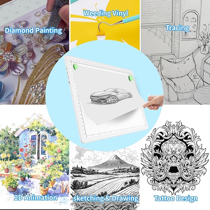 Phylosal Magnetic A4 Light Pad with Bag, Super Bright Light Box with Side Button, Diamond Art Light Board, Lightbox for Tracing and Drawing, USB Power Light Table for Sketching, Weeding Vinyl (White)