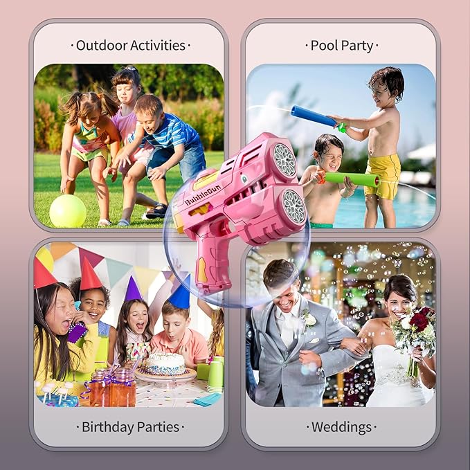 Jasny 2 Pack Rechargeable Dino Bubble Guns for Kids, LED Light Up Bubbles Machine Blower with 2 Bottles Refill Solution for Toddlers, Summer Wedding Toys Gift