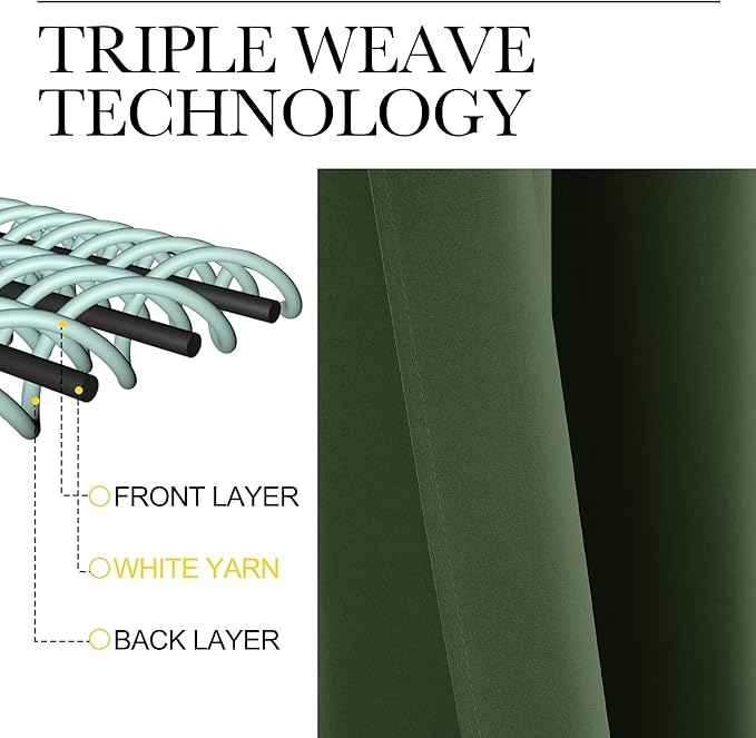 NICETOWN Dark Green Curtains for Bedroom, Grommet Blackout Window Treatments Faux Silk Room Darkening Thermal Window Treatments for Kids Room, 2 Panels, W52 x L63