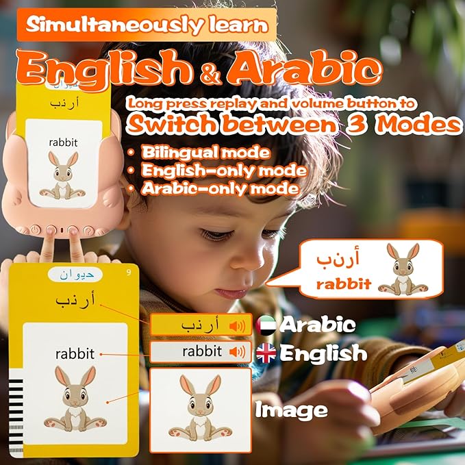 Talking Flash Cards for Kids - Arabic Bilingual English Flashcard for Toddlers 3-12, Test Mode, 510 Sight Words, Audible Pocket Speech, Sensory Toys for Autism, Boys Girls Gifts (Arabic)
