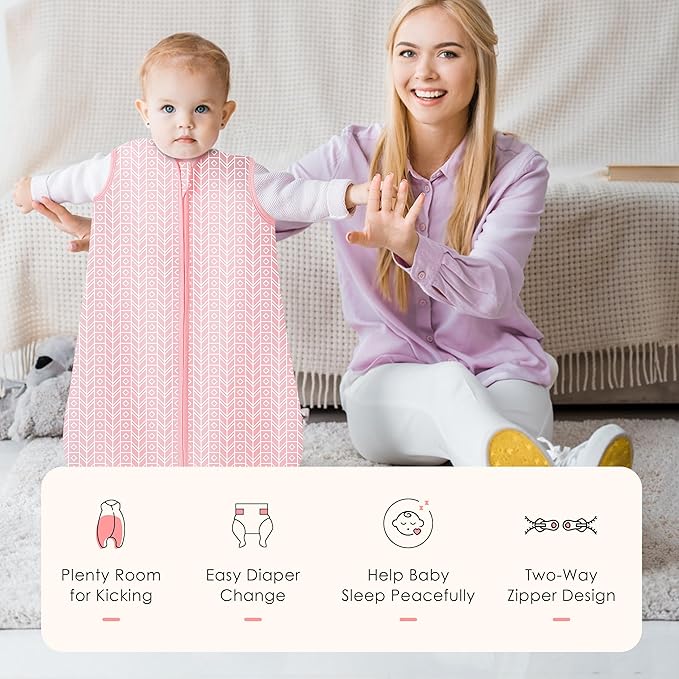 SWEET DOLPHIN Baby Sleep Sack 12-18 Months - 100% Cotton 2-Way Zipper TOG 0.5 Infant Wearable Blanket, Newborn Essentials Toddler 3 Pack Sleeping Sacks - Pink