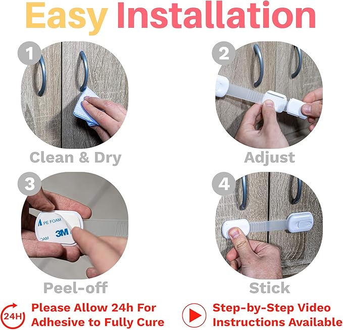 Inaya 16-Pack Child Proof Locks for Cabinet Doors, Drawers, Fridge, Toilet Seat, Dishwasher, Trash Can, Cupboard - 3M Adhesive - No Drilling - Baby Proofing Cabinet Locks