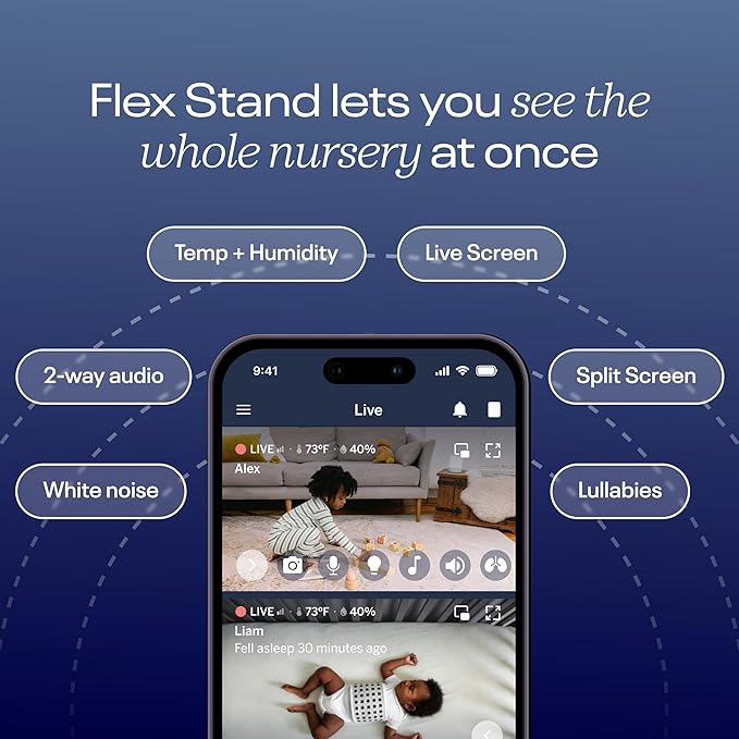 Nanit Pro Smart Baby Monitor & Flex Stand - 1080p Wi-Fi Video Camera, Sensor-Free Sleep & Breathing Motion Tracker, 2-Way Audio, Sound/Motion/Cry Notifications, Night Vision, and Breathing Band