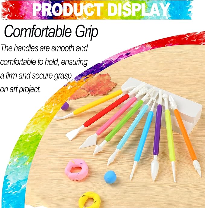 LINPHCEY 9PCS Clay Tools for Kids Air Dry Clay Tool Kit Plastic Clay Sculpting Tools Set for DIY Pottery, Modeling Sculpey Polymer Clay – Safe & Easy Grip for Beginners & Craft Lovers