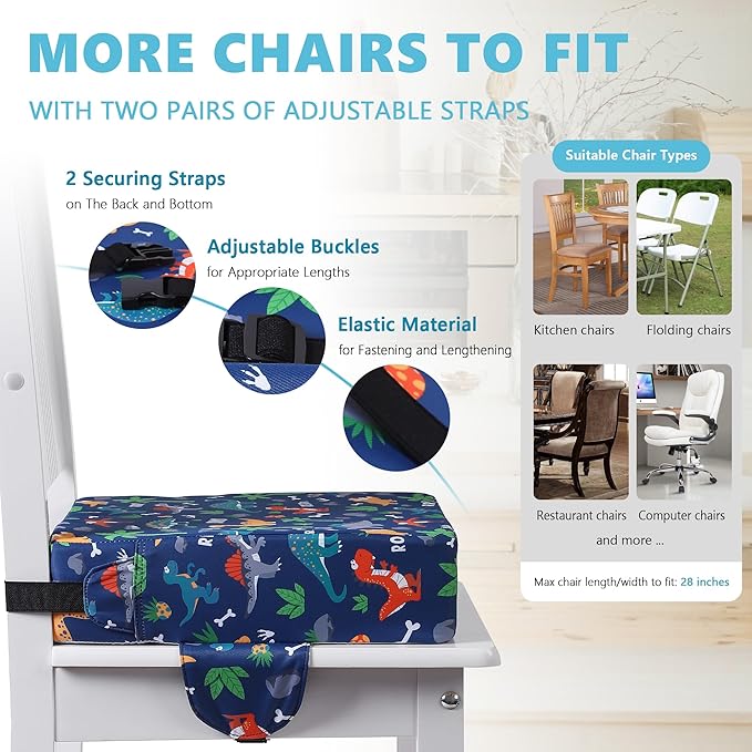 Booster Seat for Kitchen Chair with Adjustable Straps, Toddler Booster Seats for Dining Table Portable for Travel Camping Eating, Booster Cushion for Table for Baby Child Infant Kid Boy Girl
