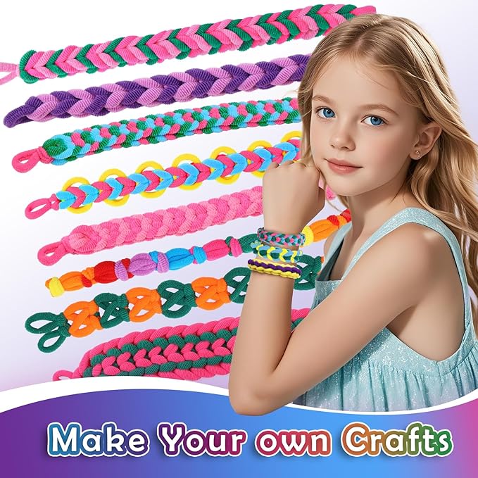 FUNiOi 1000 PCS Cat Weaving Loom Refill for Bracelet Making Kit, DIY Arts and Crafts Supplies, Baby Hair Ties for Girls Ages 6-12, Gift Idea for Kids and Beginners