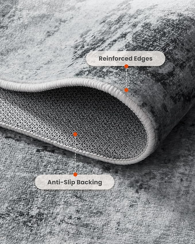 AMADA HOMEFURNISHING 6x9 Washable Area Rug, Modern Abstract Living Room Rug with Non-Slip Backing & Short Pile, Large Rug with Abstract Pattern for Living Room, Bedroom and Dinning Room, Light Grey