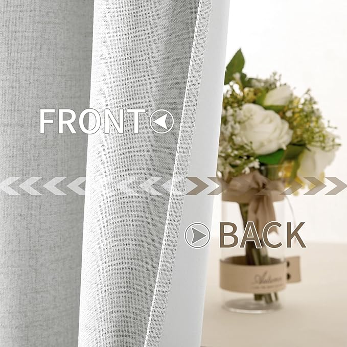 MIULEE Linen Textured Curtains for Bedroom Solid 100% Blackout Thermal Insulated Heathered White Grommet Room Darkening Curtains & Drapes Luxury Decor for Living Room Nursery 52 x 45 Inch (2 Panels)
