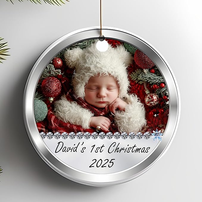 Personalized Newborn Photo Christmas Ornament 2025 - Baby’s First Holiday Keepsake - New Baby Custom Ornament - Gift for New Parents Mom Dad - Christmas, Birthday Gift for Boys, Girls