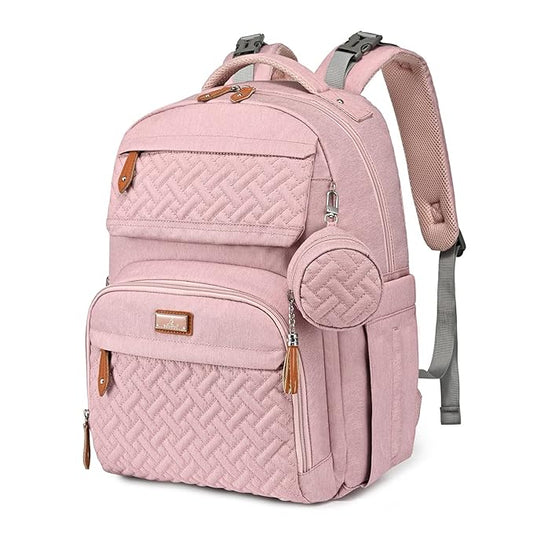 BabbleRoo Diaper Bag Backpack, Travel Backpack with Changing Pad, Pacifier Case & Stroller Straps, Multifunction, Waterproof, Unisex – Pink