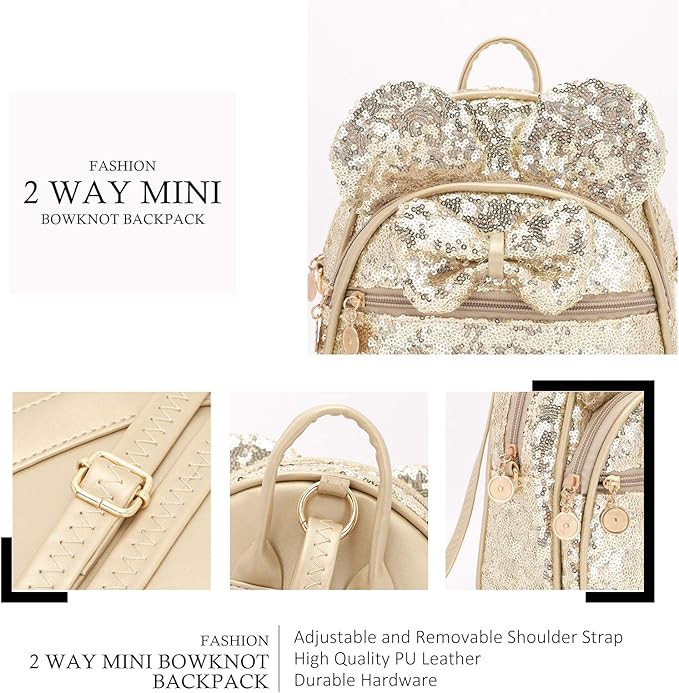 KL928 Girls Bowknot Polka Dot Cute Mini Backpack Small Daypacks Convertible Shoulder Bag Purse for Women