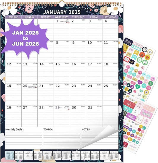2025 Calendar, Wall Calendar 2025-2026 (17"x22") with Lines, Monthly Calendar from Jan 2025 to Jun 2026, Vertical Large Monthly Family Calendar 2025 for Wall, Calendario 2025