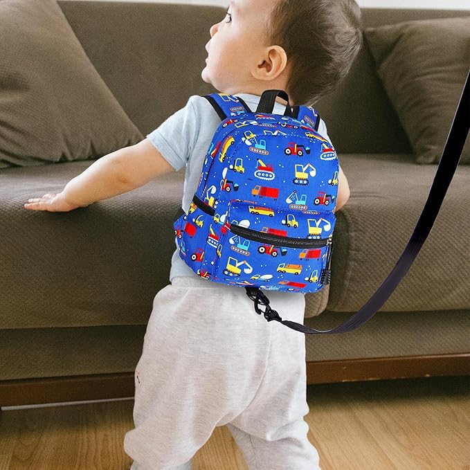 Accmor Toddler Backpack Harness Leash, Mini Baby Walking Backpacks with Anti Lost Wrist Link, Cute Truck Kids Back Pack Harnesses Leashes Tether for 1-3 Yeas Boys Outdoor Travel