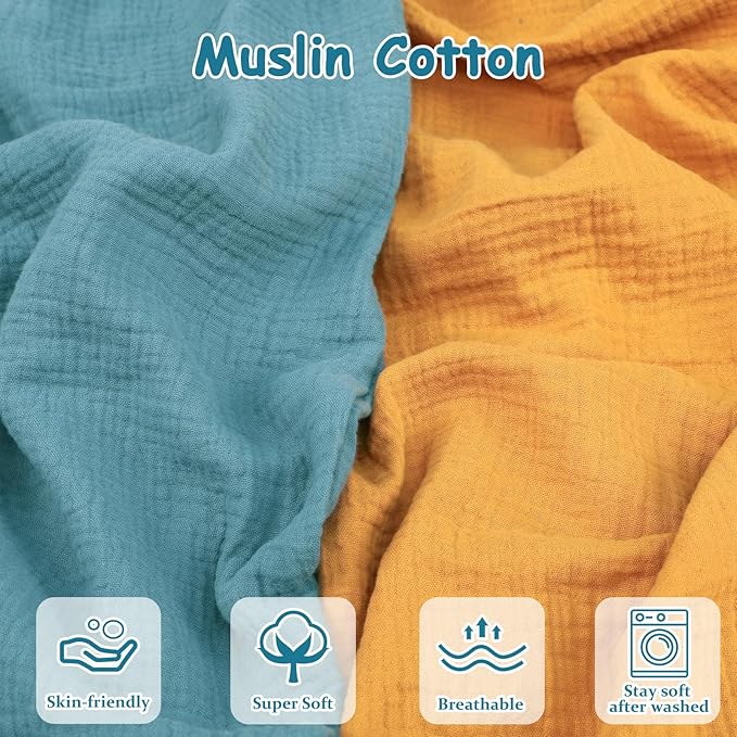 Hooyax Baby Lounger Cover 2 Pack - 100% Muslin Cotton Newborn Lounger Pillow Covers Only, Soft Breathable Infant Lounger Cover with Reinforced Stitching, Fits Most Standard Baby Loungers (Blue Ginger)