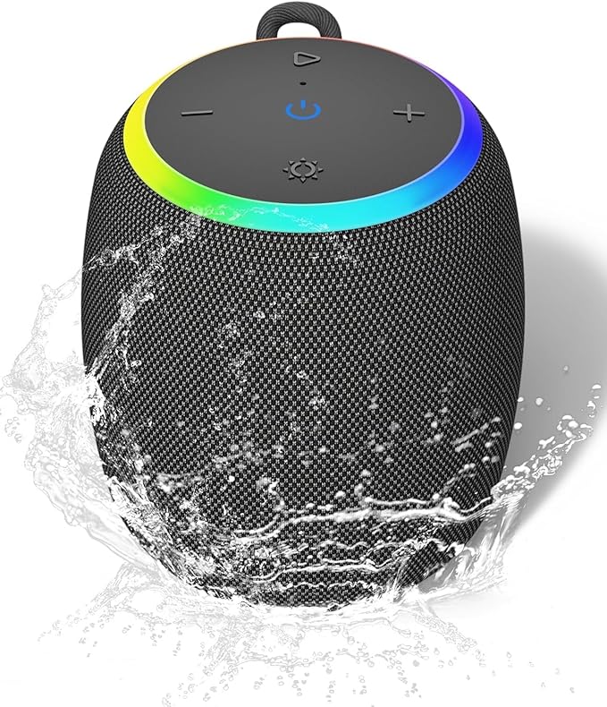 Bluetooth Speaker, Portable Wireless Bluetooth 5.3, 15W Clear Bass, IPX6 Waterproof, LED Lights, AUX/TF/USB, Dual TWS Pairing, 12H Playtime, Small Speakers for Home Outdoor Beach, Ideal Gift