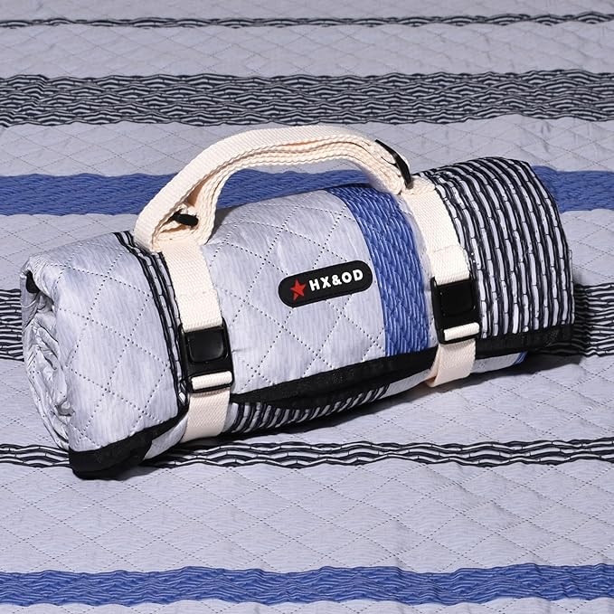 Waterproof Picnic Mat, Outdoor Camping Oversized Field Blanket. Portable Thickened Camping Blanket, Suitable for Beach, Camping, Music Festival, Party, Outdoor Adventure. (Black&Blue&White, 80”x60”)