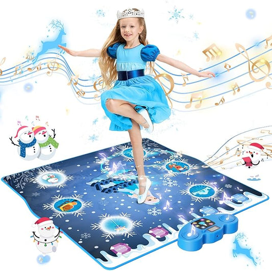 Dance Mat, Ice and Snow 6-Button Princess Dance Mat for Kids Ages 4-8, Bluetooth Music Control, 13 Built-in Music, 6 Game Modes, 3-10 Year Old Girl Gifts