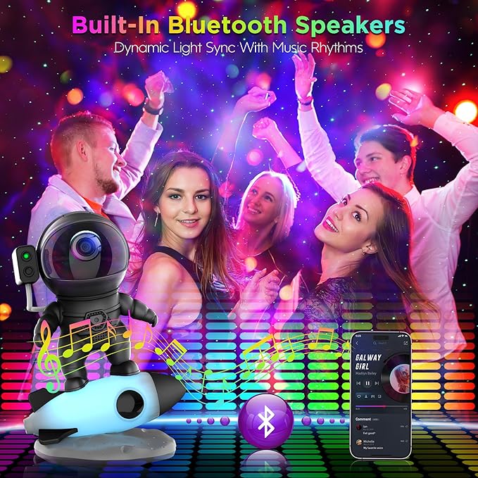 Astronaut Galaxy Projector for Bedroom, Star Projector Galaxy Light with App & Remote Control, White Noises, Bluetooth Speaker, Rocket Night Light for Kids, Ceiling, Gifts, Room Decor