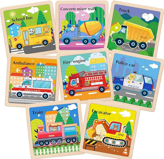Wooden Puzzles for Toddlers 2-4, 9 Pieces Vehicle Jigsaw Puzzles for Kids Ages 3-5, Toddler Toys for 2-4 Preschool Learning Activities, Learning & Educational Toys, Gifts for Boys, Girls