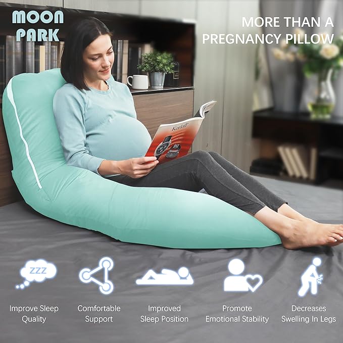 MOON PARK Pregnancy Pillows for Sleeping - U Shaped Full Body Maternity Pillow with Removable Cover - Support for Back, Legs, Belly, HIPS - 65 Inch - Turquoise - Cooling Cover