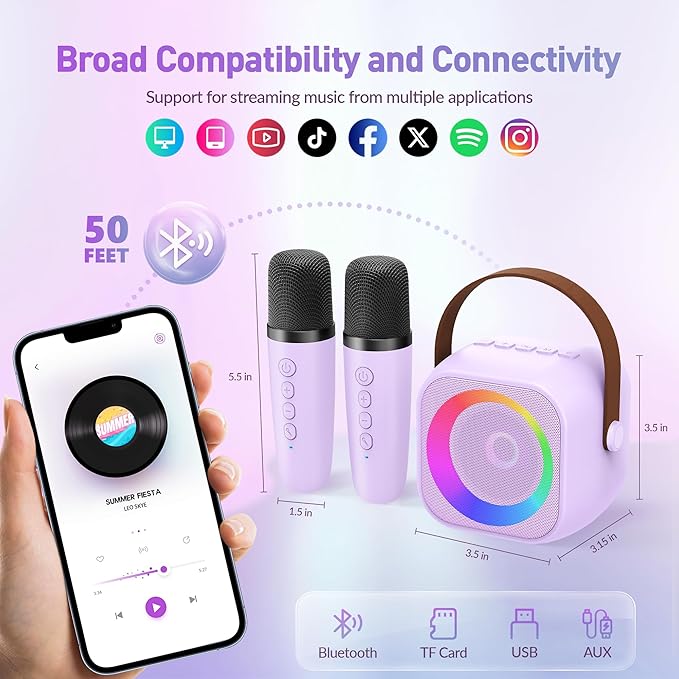 Karaoke Machine for Kids Adults, Karaoke Toys Gifts for Girls Boys, Portable Bluetooth Speaker with Wireless Microphone, Birthday Gifts for Girls Boys Ages 4, 5, 6, 7, 8, 9, 10, 12+ Years Old