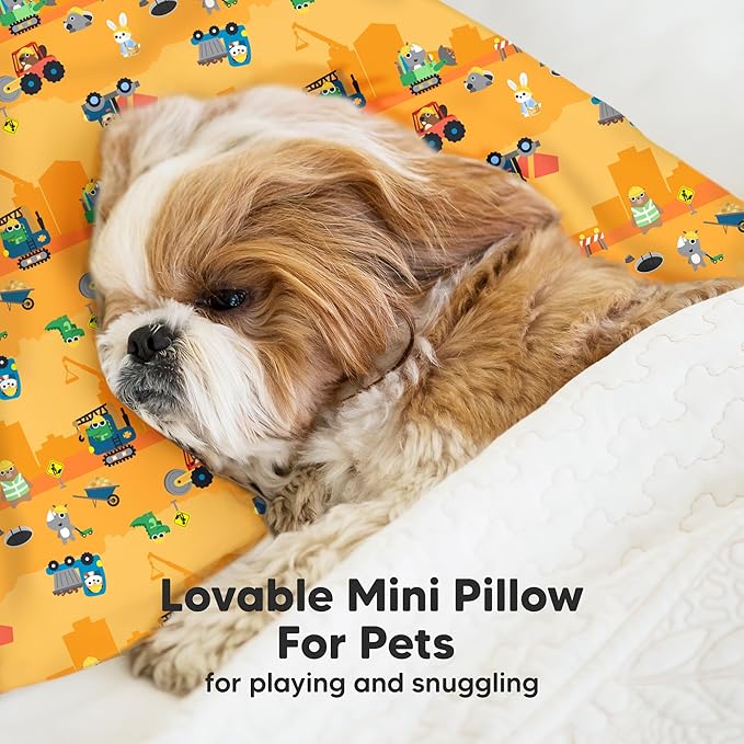 Mini Toddler Pillow with Pillowcase - 9x13 My Little Dreamy Travel Kids Pillow for Sleeping, Toddler Bed, Small, Tiny, Organic Cotton Pillowcase, Soft & Breathable,Kids 2-4 Years Old (Little Builders)