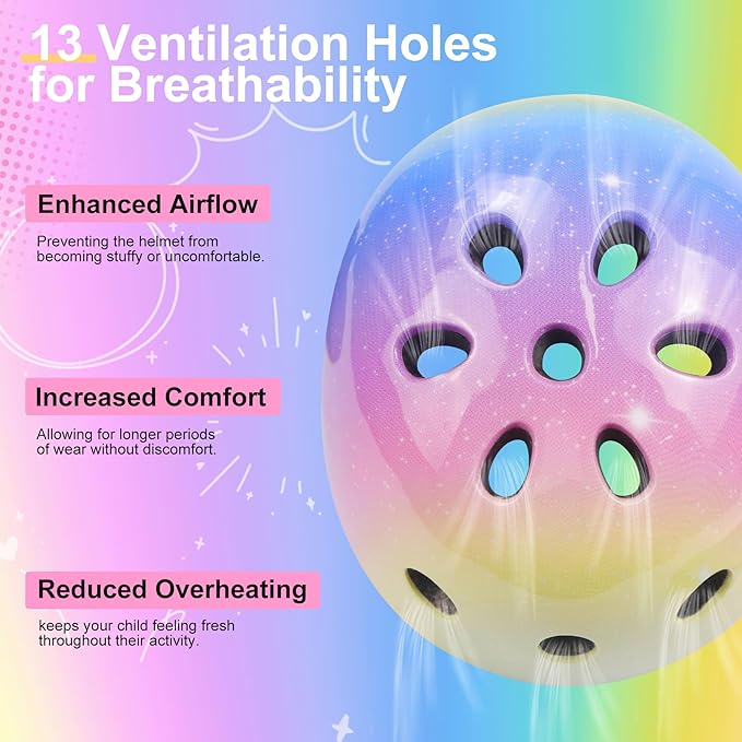 Vvinca Kids Toddlers Bike Helmet Adjustable for Ages 3-5-8 Years, Knee Pads and Elbow Pads Set Wrist Guard Sports Protective Gear Set for Roller Skate Bicycle Skateboard Scooter Girl Boy Birthday Gift