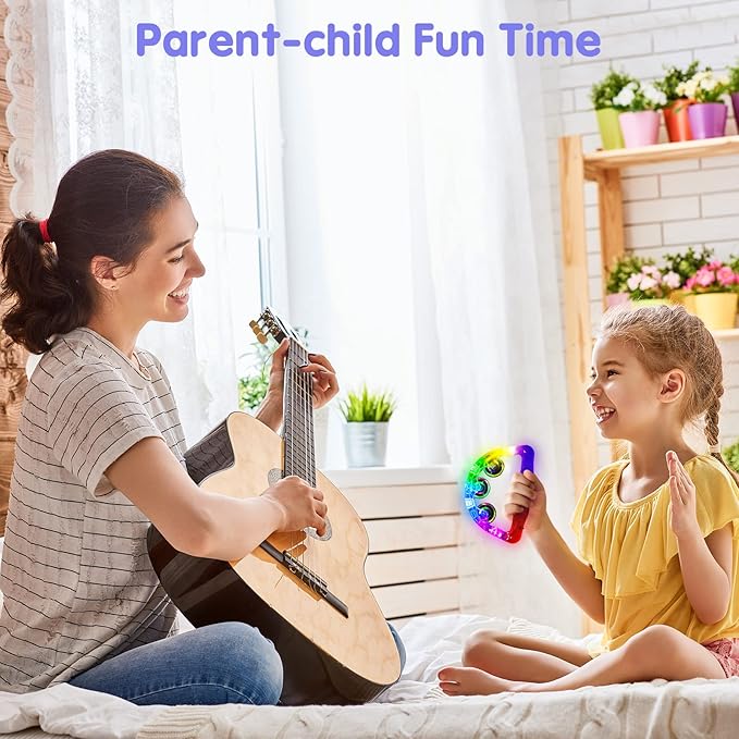 Aywewii LED Tambourine, Light Up Toys Handheld Musical Flashing Tamborine Sensory Toys Autism Toys Party Supplies for Birthday Anniversaries Gifts for Kids Adults Teens (6 Pack)