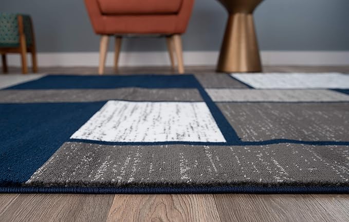 Rugshop Contemporary Modern Boxes Runner Rug 2' x 7'2"Navy