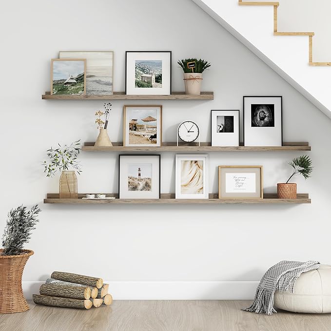 Floating Picture Ledge Shelves for Wall Set of 4, 48 Inch Wall Shelves with Lip Long Large Nursery Book Shelf for Toys Storage Kids Bookshelf Wall Mounted Living Room Bedroom Decor Frames