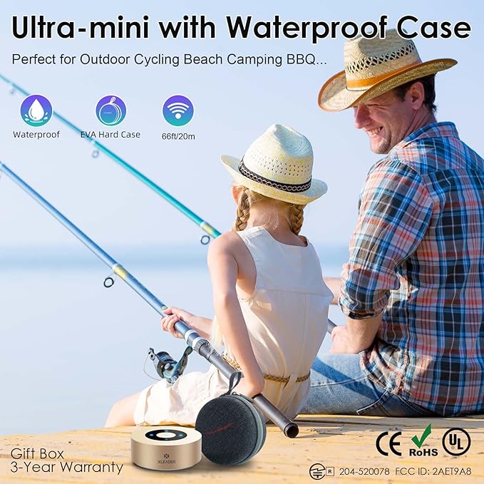 XLEADER Mini Bluetooth Speaker (Travel Case Provided) HD Sound&Rich Bass, Touch Design, 12-15H Playtime, Support Aux Input, Micro SD, Mic, Small, for iPhone Laptop Shower Office, Ideal Gifts, Gold