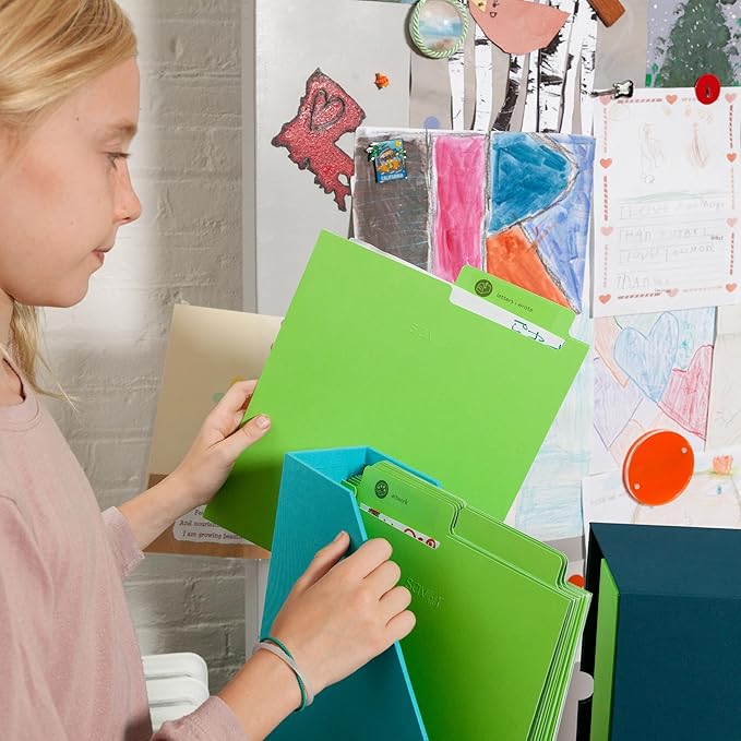 Savor | Deluxe School Years Keepsake Box | Fabric Bound Acid-Free Childhood Memory Organizer with Labels for Birthday, Graduation, Mitzvah, Mother’s Day, and Baby Shower (Ocean, Harper)