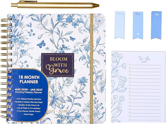 Votum August 2025 to January 2027 Large Back to School Academic Planner- Daily, Weekly & Monthly Organizer with Pens, Stickers, Sticky Notes, and a Sturdy Cover - Bloom with Grace