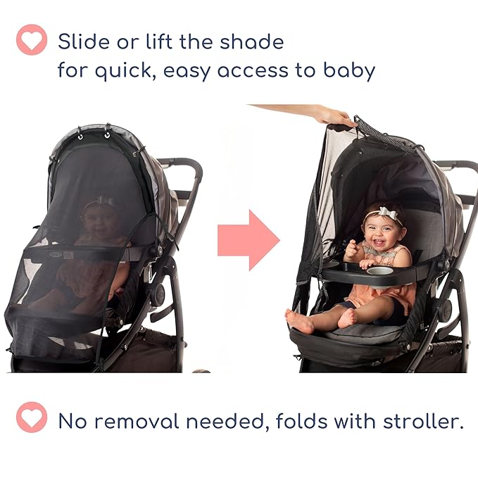 Stroller Sun Shade - Universal UV Protection Cover for Strollers Sunshade with See Through, Clip-On Sun Blocker, Sun Shield for Baby, Breathable Adjustable Fit, Full Coverage, L Black