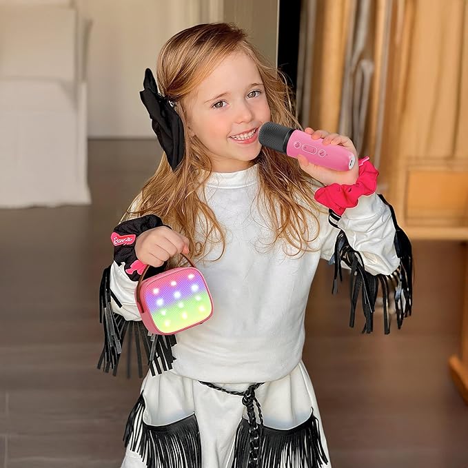 YLL Mini Karaoke Machine for Kids Adults, Portable Bluetooth Speaker with 2 Wireless Microphones, Most Popular Toys Birthday Gifts for Girls 4, 5, 6, 7, 8, 9, 10, 11, 12+ Years Old Toddler Teens（Rose）