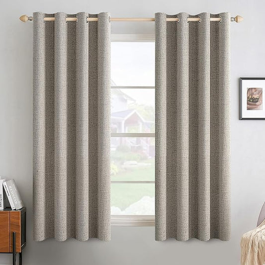 MIULEE Linen Texture Curtains for Bedroom Solid 100% Blackout Thermal Insulated Linen Curtains Grommet Room Darkening Drapes for Living Room Nursery 52x45 Inch (2 Panels)