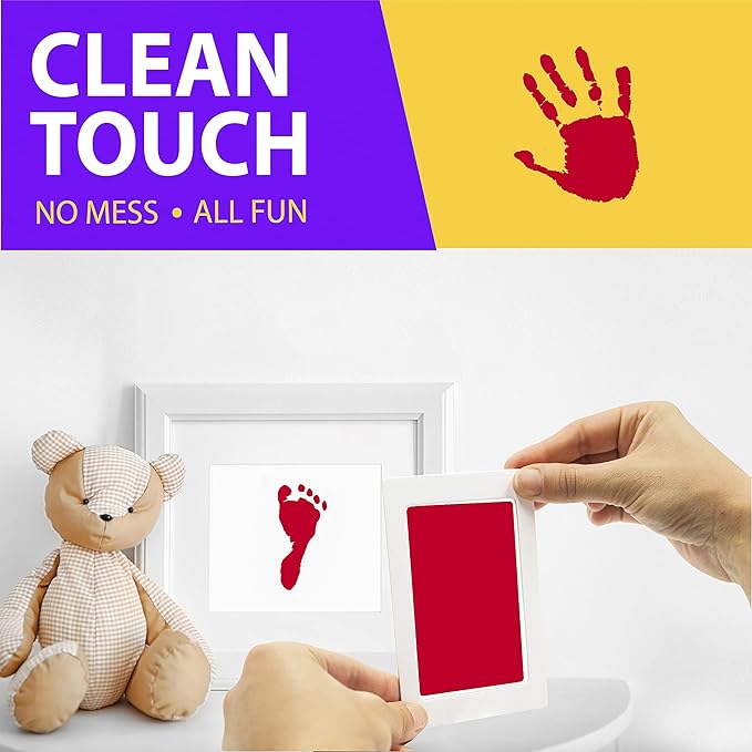 Large Clean Touch Ink Pad for Baby Handprints and Footprints – Inkless Infant Hand & Foot Stamp – Safe for Babies, Doesn’t Touch Skin – Perfect Family Memory or Gift, Red Print Kit by Tiny Gifts