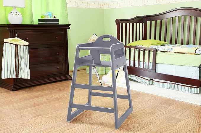 Wooden High Chair for Baby & Toddler – Restaurant-Style Stackable HighChair with Commercial Grade Solid Wood for Dining Table & Kitchen – Compact & Portable Design for Home & Restaurant Use - Gray